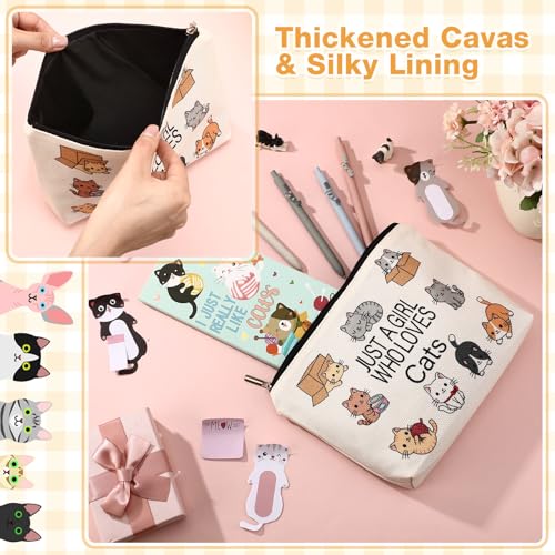 6 Pcs Cute Cat Stationery Set Pens Sticky Notes Makeup Bag Pencil Pouch for Girls Women Cat Lovers Christmas Gifts School Office Supplies4
