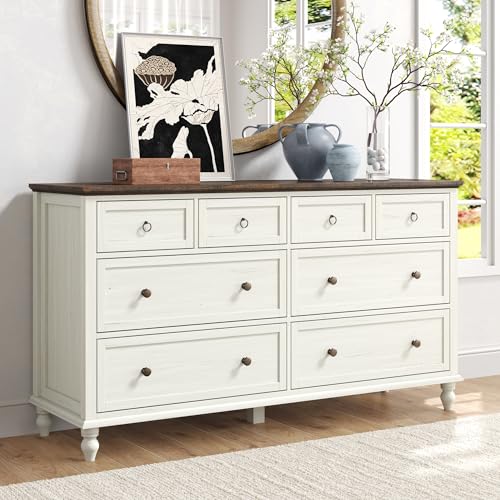 chartustriable 65inch Large Long Drawer Dresser w/Deep Drawers,Rustic Wood 8