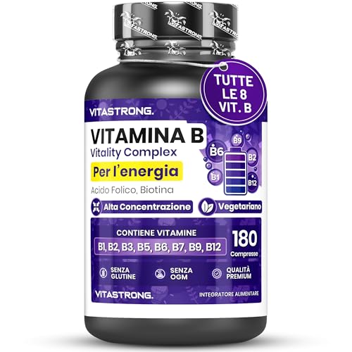 Vitamina B Complex Alto Dosaggio – 180 Compresse (Biotina, B1, B2, B3 Niacina, B5 Acido Pantotenico, B6, B12, Acido Folico)