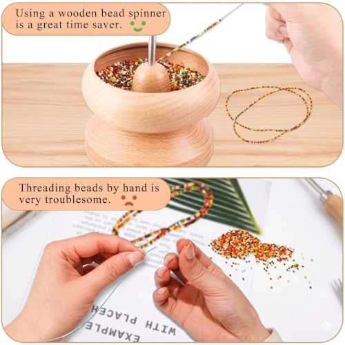 Image of Beadsnfashion Wooden Spin and String Beading Spinner Set for Jewellery Making and Craft Work - Includes 2 Curved Needles, 4-Inch Tool for Smooth Crafting Experience