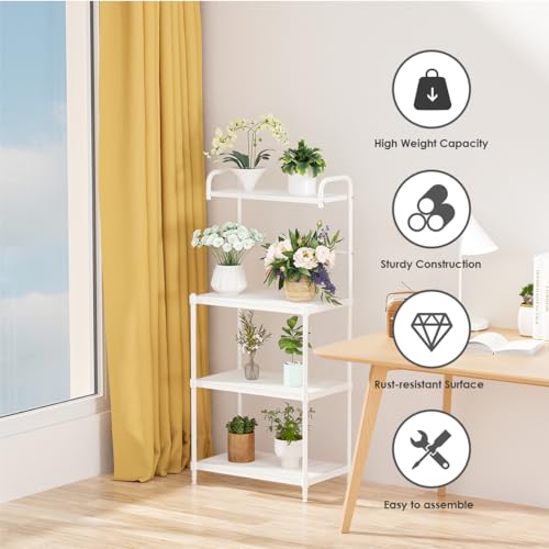 KOMFOTTEU Estantería de Cocina de 4 Niveles, Soporte de Microondas de Metal, Estante de Panadería de Pie con Patas Antideslizantes, Mueble Auxiliar de Comedor, 59 x 34 x 136 cm (Blanco) - imagen 6