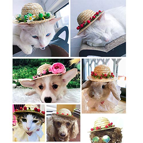 Nacoco Cat Hat Sunflower Straw Hat Handcrafted Rose Lovely Sun Cap Accessories For Small Dogs And Cats Photograph (M, Pink) #TOP5