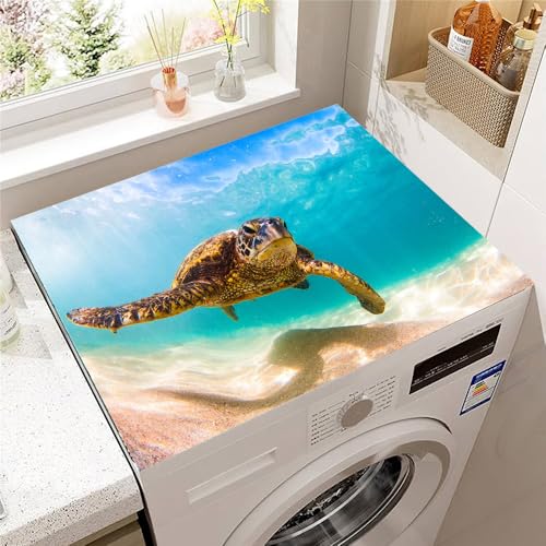 Hixingo Lavadora Estera Protectora, Cubre Lavadora, Funda Secadora Carga Superior, Protector Cubre Antideslizante para Secadoras, Cocinas, Autocaravanas, 3D Océano (Tortuga marina,50 * 60cm)