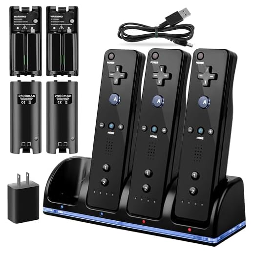 4-in-1 Charger Station for Wii/Wii U Remote Controller, Charging with 4 Pack 2800mAh Rechargeable Battery Pack+4 Port Charging Station+Plugs+USB Cable,Not Include Remote (Black)