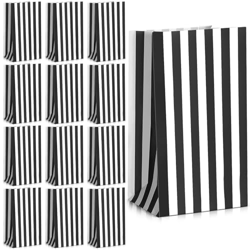 Dianelhall Black and White Striped Party Favor Bags - 28 Pcs 4.7 x 3.2 x 8.3 Inches Kraft Paper Candy Goodie Treat Gifts Bags for Circus Carnival Party Halloween Christmas Valentines Birthday Favors