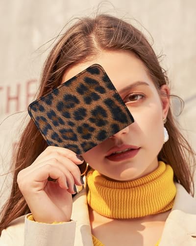 Image of Bistup Leather 12 Slot Accordion Card Holder Wallet, Brown Leopard | Accordion Storage, Zipper Around Closure, Compact Patterned Wallet for IDs, Cards, Cash, Daily Carry and Gifts