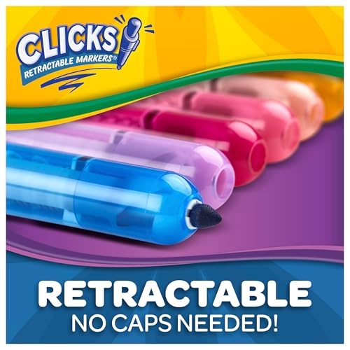 Image of Crayola Clicks Retractable Markers - Bold (10ct), Essential Easter Basket Stuffers, Spring Craft Supplies, Gifts for Kids & Toddlers, No Dry Washable Markers for Kids