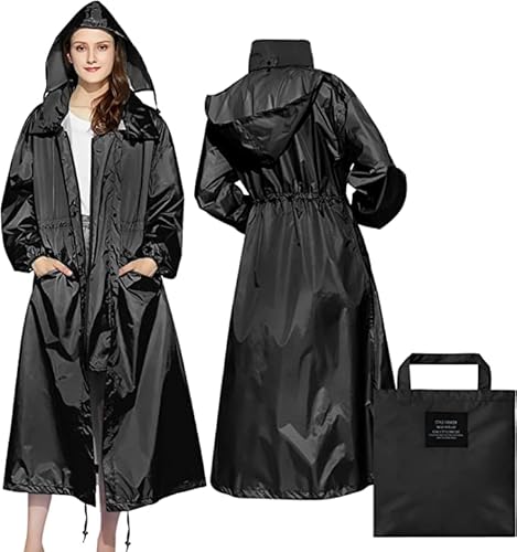 LAMA Impermeabile Riutilizzabile Donna con Cappuccio, Nero