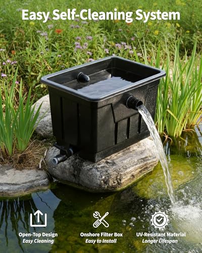 Image of POPOSOAP Large Pond Filter Kit, Outdoor Pond Filter with 1200GPH Quiet Pond Pump & 9.8FT Hose, Above-Ground Design for Easy Maintenance Complete Accessories Included for Koi Pond Garden Pond P2580