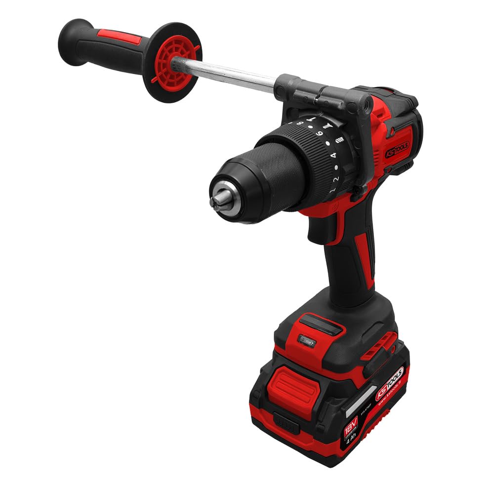 KS Tools - 515.4730F - Akumulatorowa wiertarko-wkrętarka - Akumulatorowa wiertarko-wkrętarka bezszczotkowa - Moc 18 V - 1,6 kg bez baterii - Dostawa w pudełku z 2 bateriami 4Ah