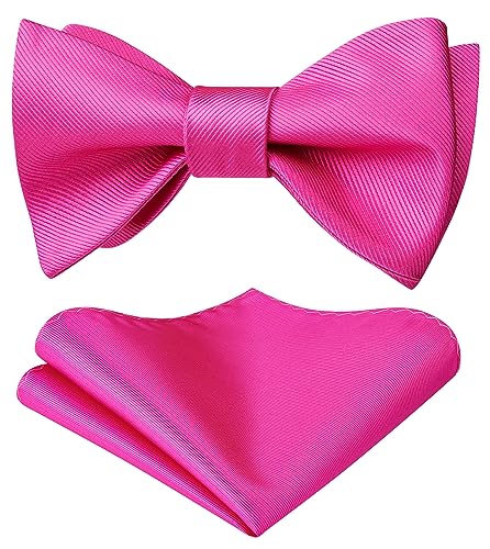 HISDERN Hot Pink Bow Ties for Men Bow Tie Self Tie and Pocket Square Set Formal Soild Bowties Men Classic Tuxedo Bowtie for Wedding Party Prom