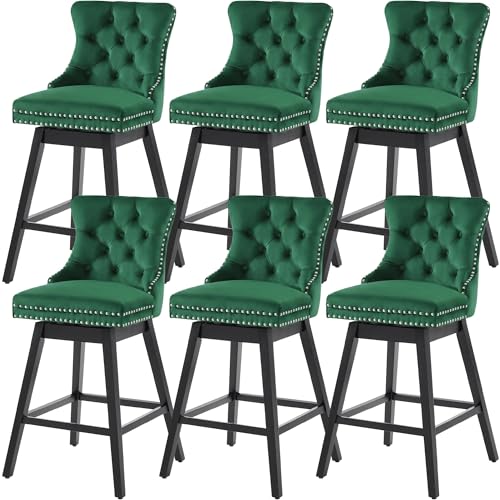 Image of Green Swivel Bar Stools, Velvet Counter Height Bar Stools Set of 6
