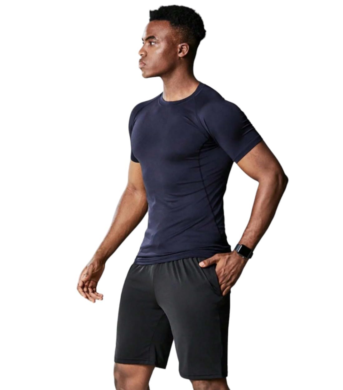Mens Short Sleeve Compression Top for Swimming, Gym, Running and All Sports - 3XL Navy Blue