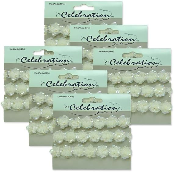 Expo International 6 Yards of Rosettes Sequin Trim 6 Packs of 1yd Applique, Crystal Aurora Borealis