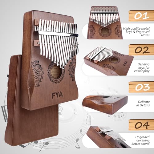 Image of FYA Thumb Piano 17 Key, Portable Mbira Finger Piano with Tune Hammer and Study Instruction, Marimbas /kalimba /xylophone, Musical Instruments Birthday Gift for Kid Adult Beginners Professional