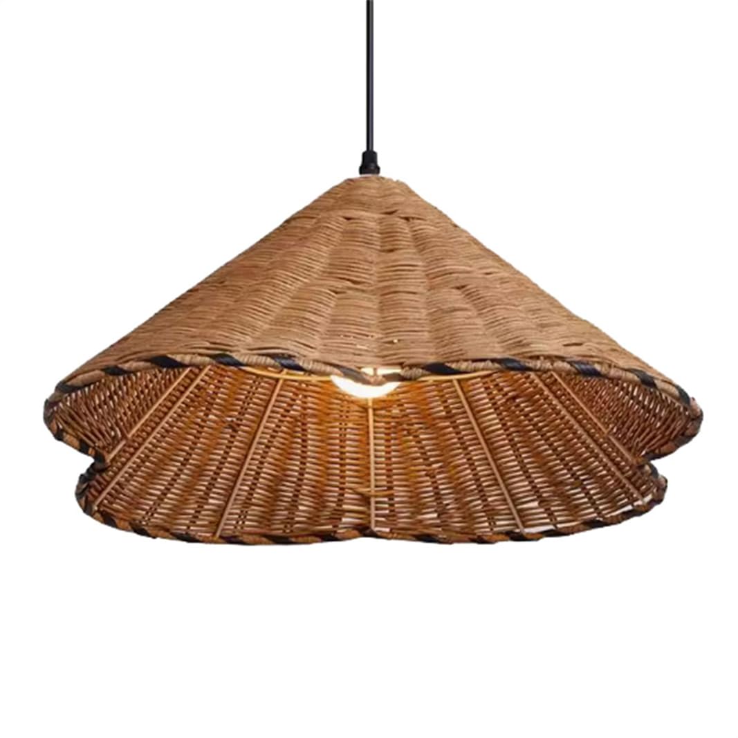 SHUANGZ Wabi-Sabi Art Brown Rattan Pendant Light Dining Table Light Fixtures Rustic Farmhouse Chandelier Vintage Wicker Pendant Lamp Handwoven Lantern for Dining Living Bedroom Kitchen Farmhouse
