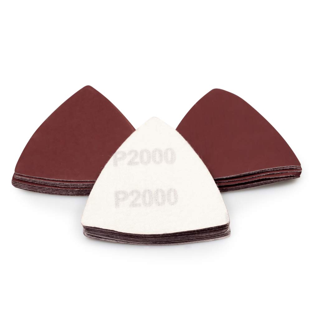 SPEEDWOX 30 Pcs Hook and Loop Triangle Sandpaper 2000 Grit 80mm 3-1/8 Inches for Oscillating Multi Tool Detail Sander Sanding Discs Triangle Sanding Pads