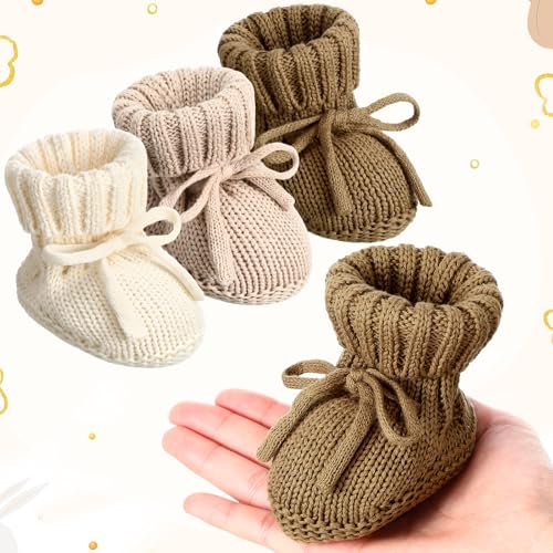 3 Pairs Knitted Baby Booties 0-6 Months Newborn Baby Shoes First Walkers Cozy Shoes for Infant Girl Boy3