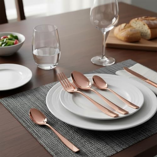 Image of 20 Pcs Rosegold Mirror Polish Stainless Steel Cutlery Set for Dining Table with Spoons and Forks Set + Butterknives - The Perfect Tableware /Flatware