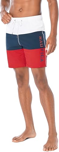 Nautica Men's Quick Dry Classic Logo Tri-Block Series Swim Trunk
