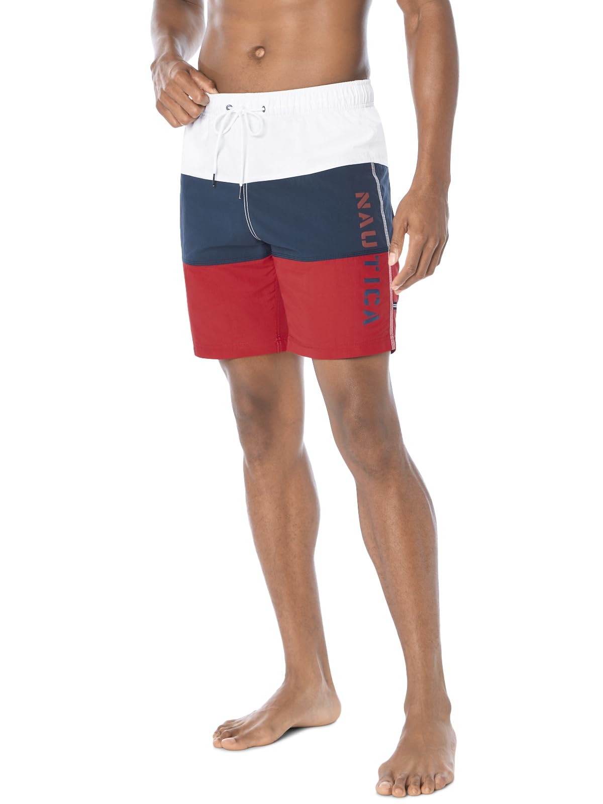 Nautica Men's Quick Dry Classic Logo Tri-Block Series Swim Trunk Red, Medium