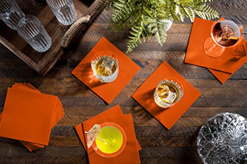 Disposable Orange Cocktail Napkins Paper - 4" X 4" High-End Linen-Like Beverage Party Square Paper Napkin Pack For Bar, Cafe, Restaurant, Christmas, Birthday, Wedding, Baby Shower - 100 Count #TOP3