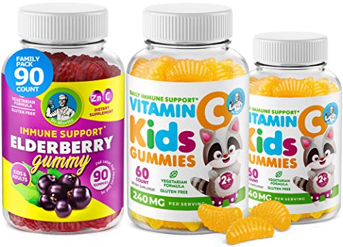 Vitamin C Gummies and Elderberry Gummies for Kids and Adults - Immune Support Low-Sugar Chewable Gummy Vitamins for Toddlers - Vegetarian Gelatin-Free Children's Dietary Supplement