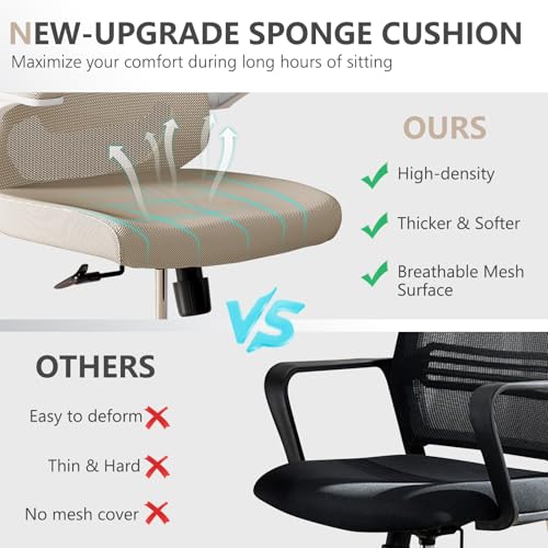 Image of Ergonomic Office Chair with Lumbar Support, High Back Mesh Desk Chair with Flip-Up Arms, Adjustable Computer Task Chair, Khaki
