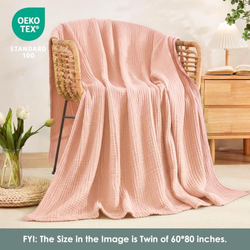 Image of EMME Muslin Blankets for Adults Throw Blanket for Couch Breathable Gauze Soft Lightweight Airy Light Pink Throw XL 50 inch x 71 inch