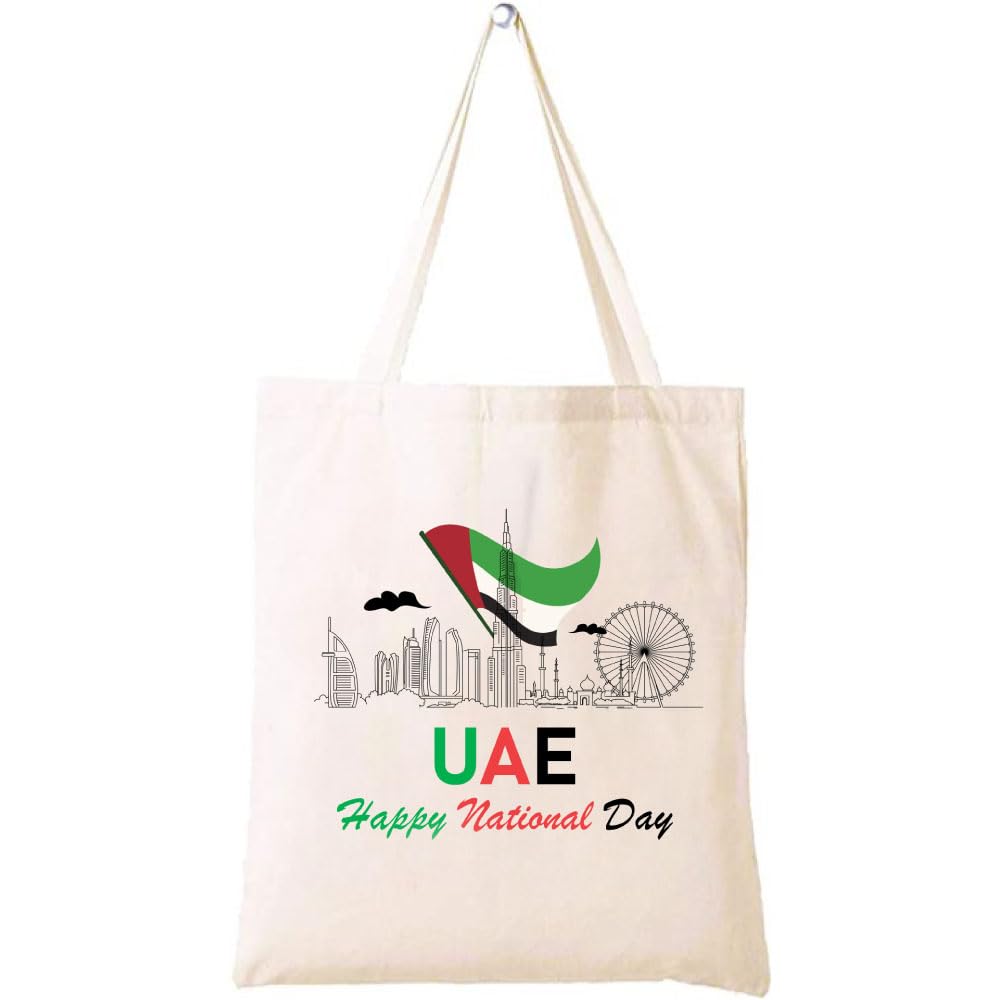 UAE National Day Printed Canvas Cotton Bags - Reusable Shopping Bags