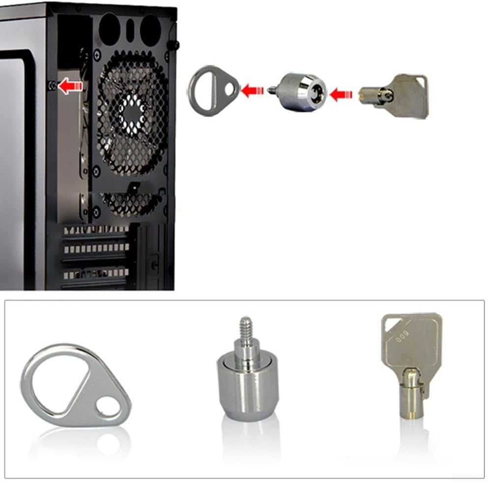 Metal Security Key Computer Lock for Desktop Chassis with Locking Slot Cable – Anti-Theft Tower PC Lock, Desktop Security Lock, Chassis Lock, 8x5x3cm