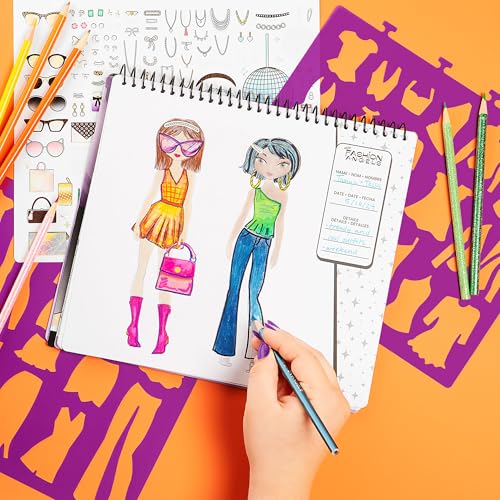 Image of Fashion Angels Glam Fashion Sketch Set | Includes Sketch Pad with Stencils & Stickers, Fashion Design Sketch Book for Girls, Ideal Drawing Kit for Kids