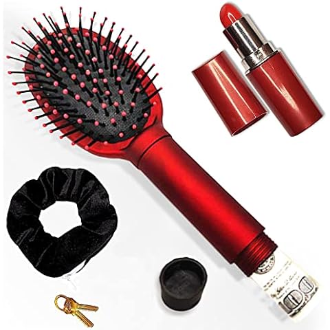 Brosash Women's Diversion Safe Bundle - Hair Brush, Scrunchie, & Lipstick | Hide Valuables : Cash Pills Jewelry Secret Stash Travel Container Hidden Disguise Money Hider Comb Cover