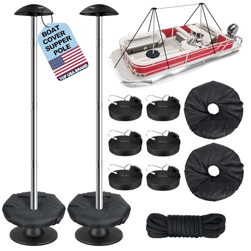 Pontoon Boat Cover Support Poles 2 Pack, Windproof Support Pole,Sectional Adjustable Stainless Steel Boat Cover Support Systems with Webbing Straps and Weight Bag
