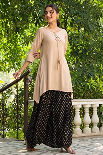 Image of Juniper Women's Rayon Slub Solid Asymmetric Kurta