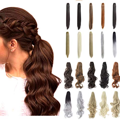 Mitrygreen Ponytail Extension Claw 18" 20" Curly Wavy Straight Clip in Hairpiece One Piece Long Pony Tails for Women Light Auburn