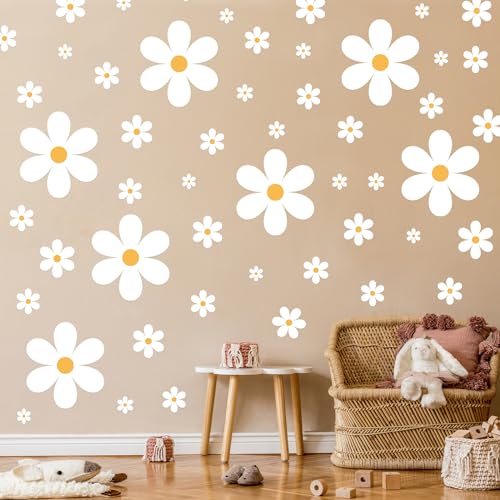 Image of TaoBary 165 Pieces 15 Sheet Large Daisy Wall Decals Flower Stickers Vinyl Peel and Stick Floral Decal Daisy Wall Decor for Nursery Playroom Bedroom Living Room(Fresh)