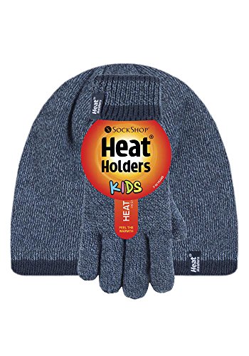 HEAT HOLDERS - Kids Boys Fleece Insulated Knit Winter Beanie Hat and Gloves Set2