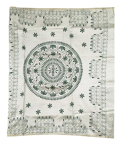 Image of SHRISTI CLOTHINGS Women's Hand Embroidered Cotton Silk Kantha Stitch Saree with Blouse Piece (SB420324 TWD79)