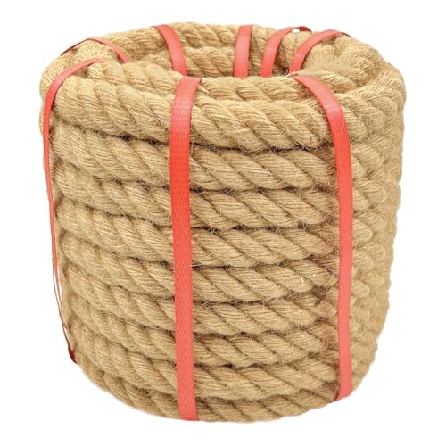 Glfcai 1 Inch x 50 Ft Hemp Rope 900 Lbs Working Strength 4 Strand Twisted Cord for Tug of War Porch Swings Landscaping & Decor