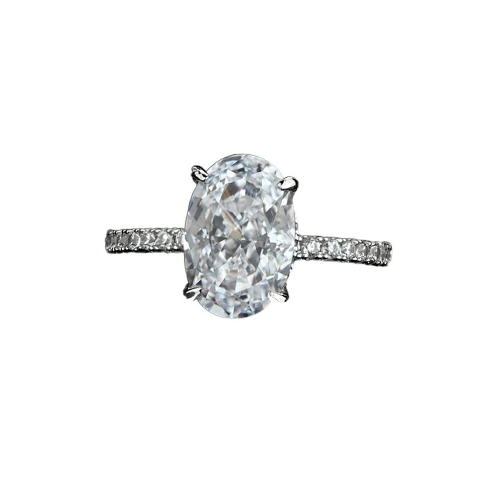 VEREMVEREM Men Ring Silver Simple Oval Proposal Diamond Ring Dan Shaped High Carbon Diamond Ring