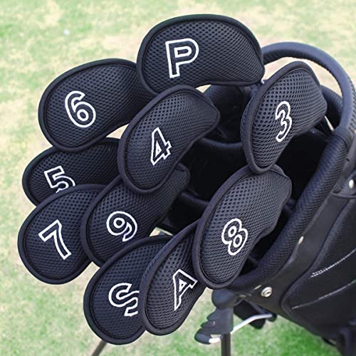 Craftsman Golf 10 pcs/Set Meshy Golf Iron Headcovers Set for Taylormade Callaway Ping (Black)