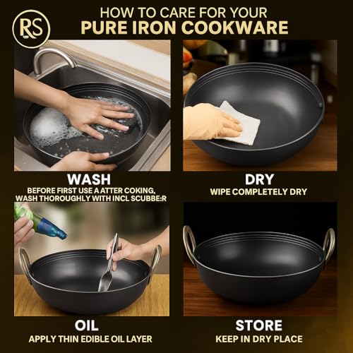 Image of Iron kadai 10 INCH with 2 Liter Capacity | Smooth Edges Handmade kadhai with Strong Handles | Durable Iron Build for Everyday Frying, Roasting and Traditional Cooking