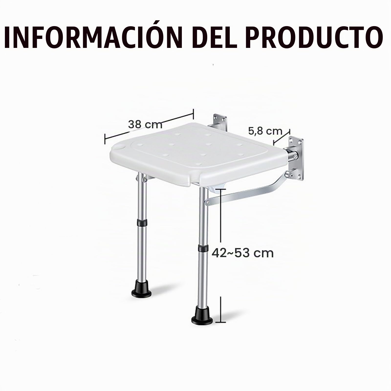 NEWFUN Silla para Ducha, Asiento Plegable para Ducha, Capacidad de Carga 180 KG, Plegable para Ahorrar Espacio, Asiento Antideslizante, Fácil de Limpiar, Blanco.