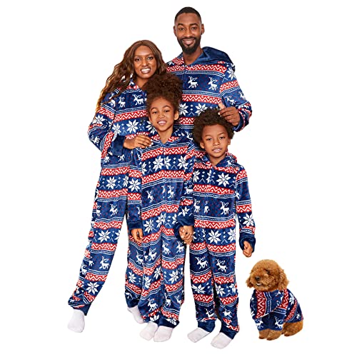 PopReal Christmas Pajamas for Family Onesies Plus Size and Dog, Matching PJs Hoodie Sleeper Snowflake Plush Cozy Warm