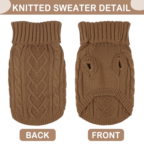 Dog Sweaters for Small Dogs Dog Clothes for Winter Solid Knitted Puppy Clothes Warm Chihuahua Sweater Turtleneck Pullover Pet Cat Sweater Thanksgiving Knitwear (Khaki, S) - Image 4