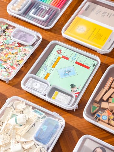 Image of CoiiJoii Board Game Storage, Extra Small Clear Hard Shell Case with Zipper, 4 Packs Board Game Organizer and Storage for Games Craft Hobby Art Supplies