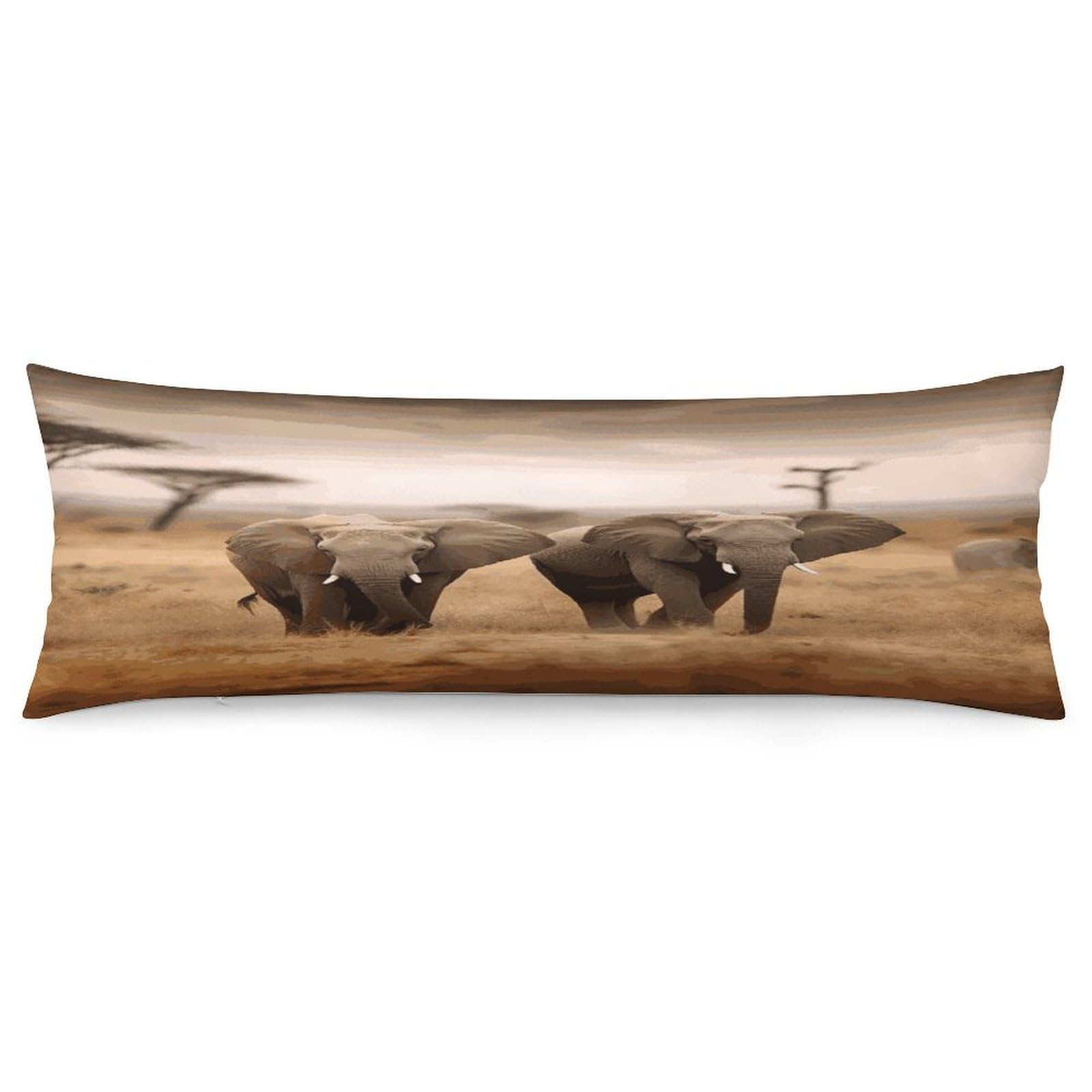 Wild Animals Elephants Throw Pillow Covers with Silent Zipper Polyester Pillow Protectors Removable Pillow Cases Soft Pillowcase Cozy Pillow Sham Cushion Cover for Sofa Car Bed 20"x54"