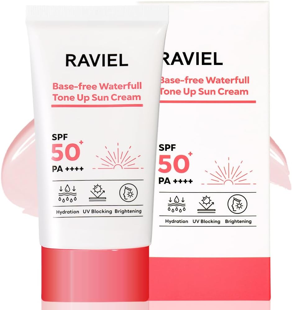 RAVIELBase-Free Waterfull Tone-up Sunscreen for Gentle & Safe Use | Hydrating Moisturizer for All Skin Types (1.69 fl oz)