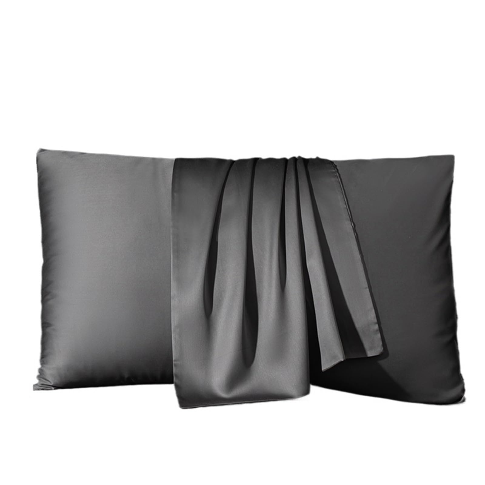 Silk pillowcase Silk Pillow Cover Pillowcase Solid Color Envelope Sleeping(Grey,50x90cm 1pc)